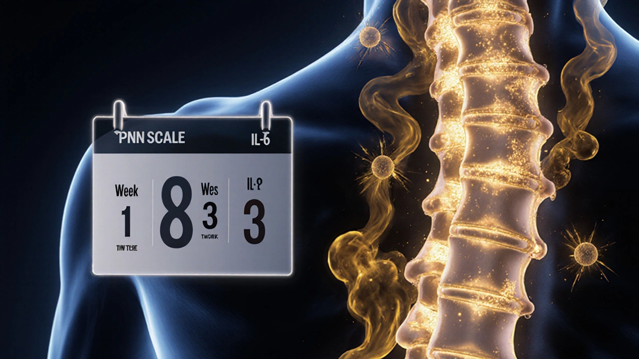 A transparent spine repairs itself as immune cells destroy cancer and neutralize pain-causing chemicals.