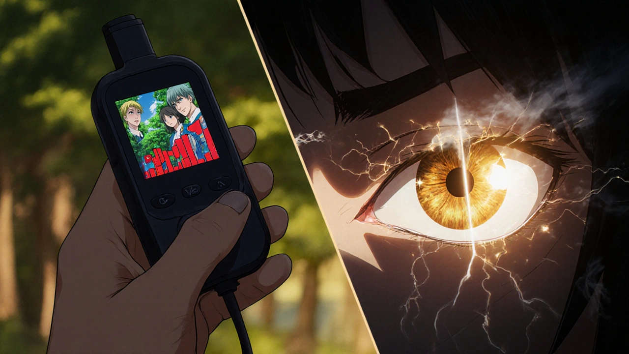 Split image: rising blood sugar on one side, a protected, vibrant world reflected in healthy eyes on the other.