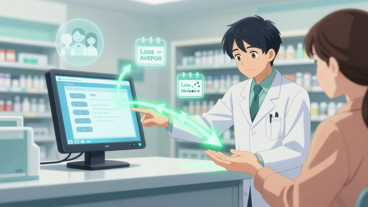 A doctor setting a cheaper drug as default in an electronic prescribing system with behavioral nudges visible.