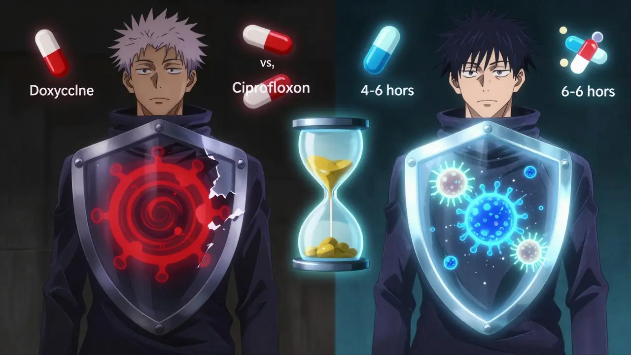 Split image showing infection worsening without timing versus healing with proper zinc and antibiotic separation.
