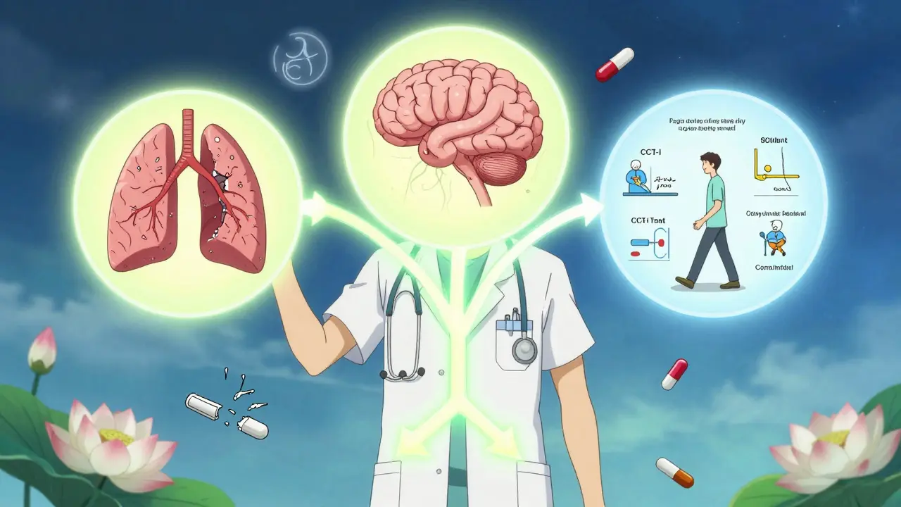 Medical professional holding glowing decision tree with three paths: overdose, cognitive decline, and safe alternatives.
