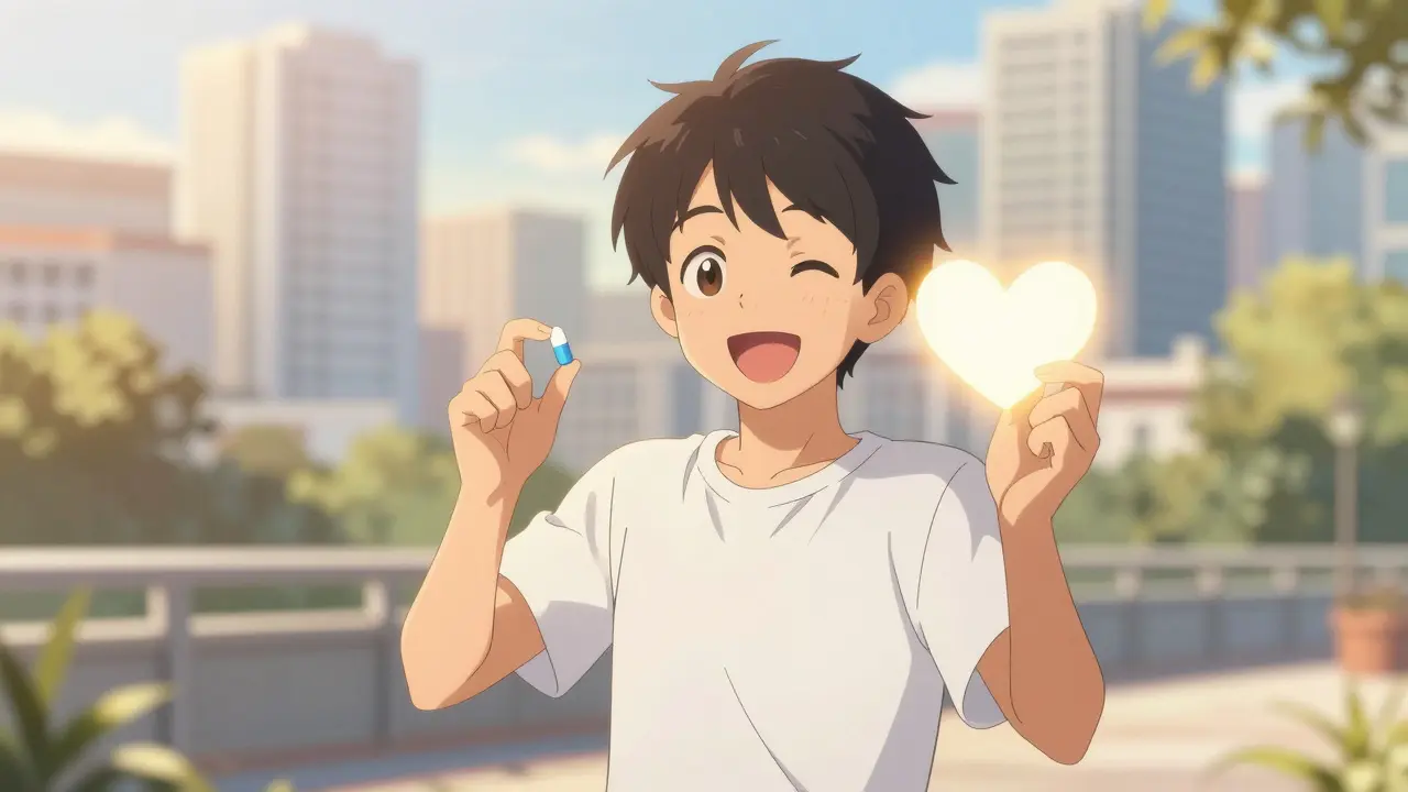 Person standing in sun holding vitamins symbolizing balanced health